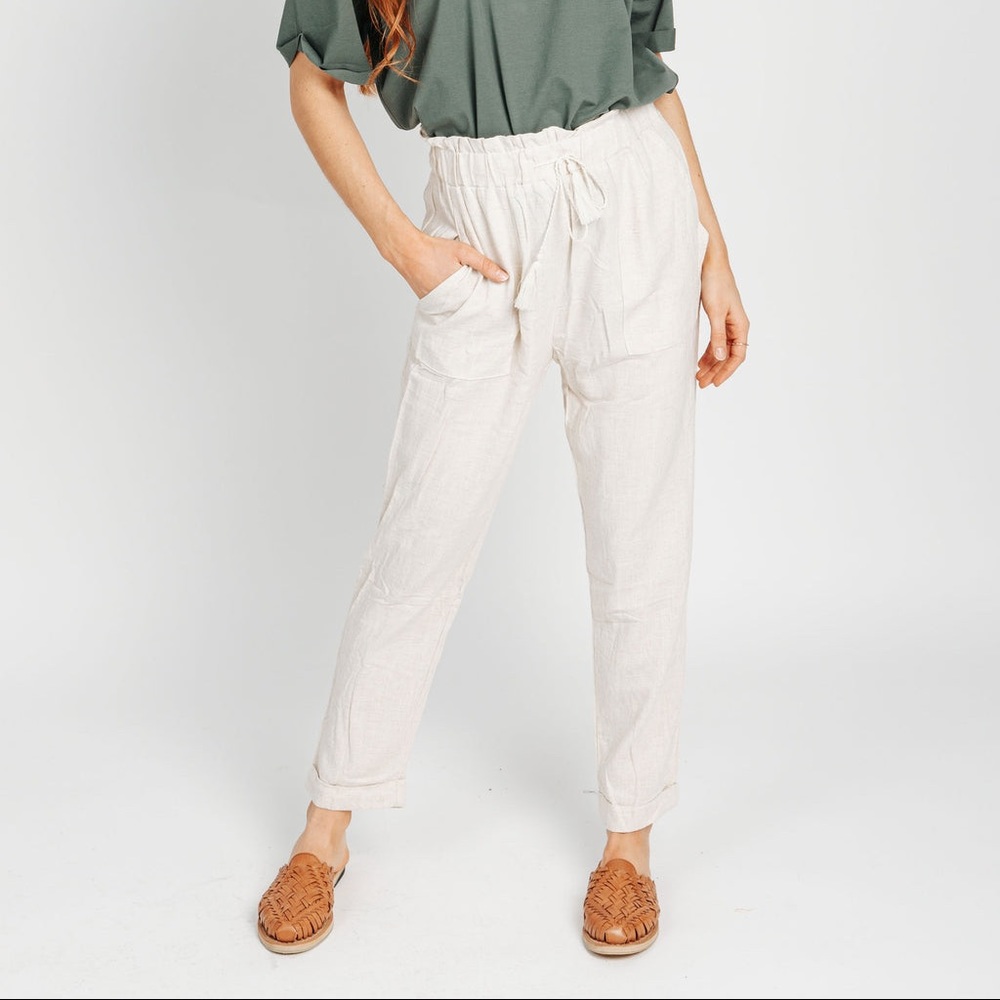 Piper and scoot high waisted paper bag linen pants